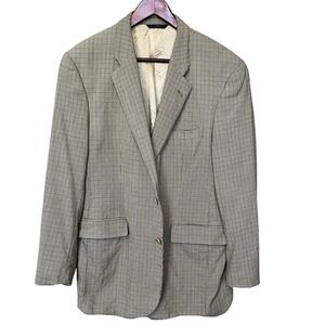 Brooks Brothers Sports Coat 346 Beige Plaid 44L Wool Silk Jacket 2 Button